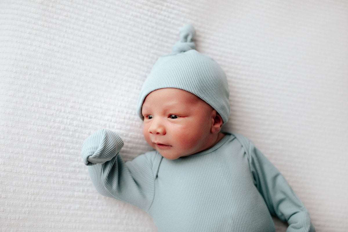Blue Bird Ribbed Knotted Newborn Gown