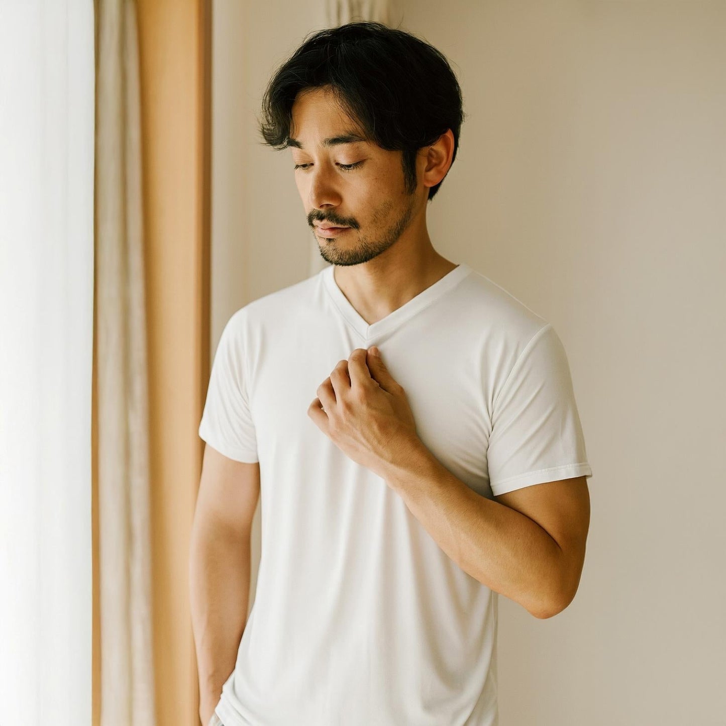 Men's Short Sleeve V-Neck Tee in Natural