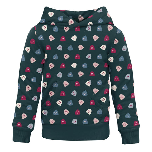 Print Fleece Kangaroo Pocket Pullover in Pine Happy Gumdrops