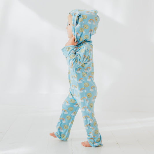 Print Bunny Romper in Sunshine and Rainbows