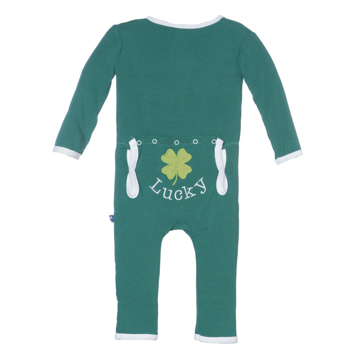 Holiday Applique Coverall in Shady Glade Lucky Clover
