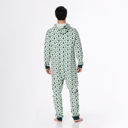 Print Adult Fleece Jumpsuit with Hood in Aloe Trees