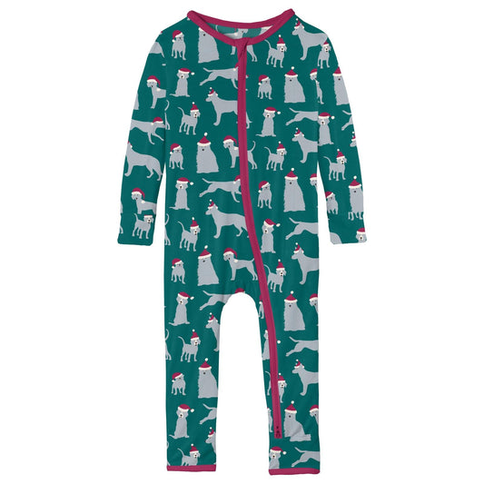 Print Coverall with 2 Way Zipper in Cedar Santa Dogs