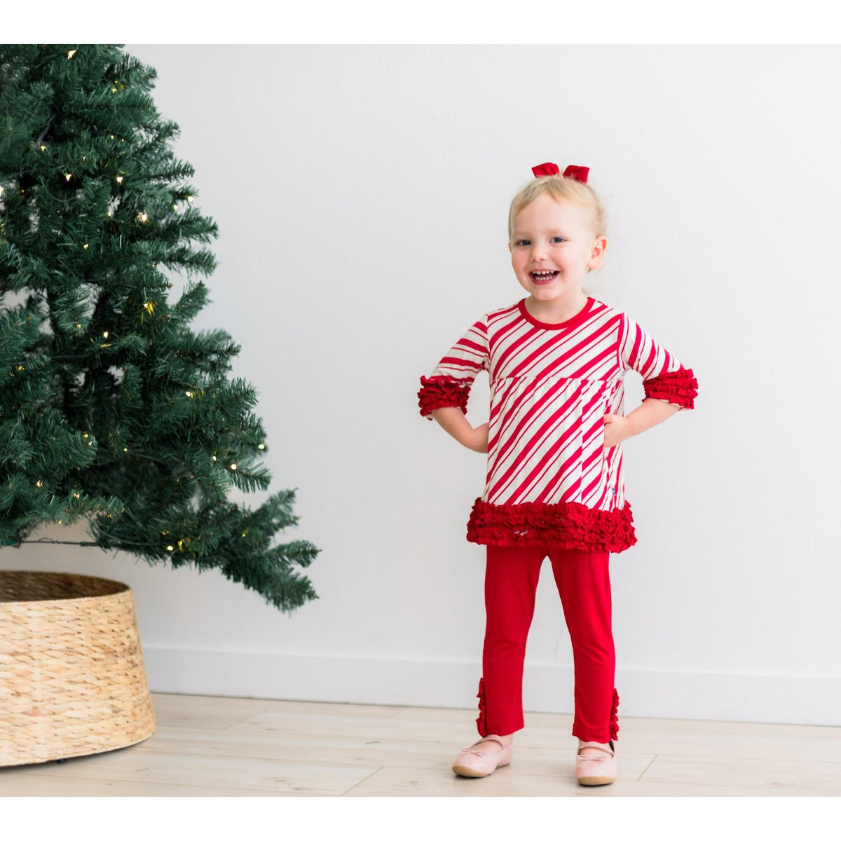 Print 3/4 Sleeve Babydoll Outfit Set in Peppermint Stripe