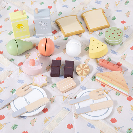 24-Piece Wooden Picnic Pack Pretend Play Set | Food Cutting & Role Play