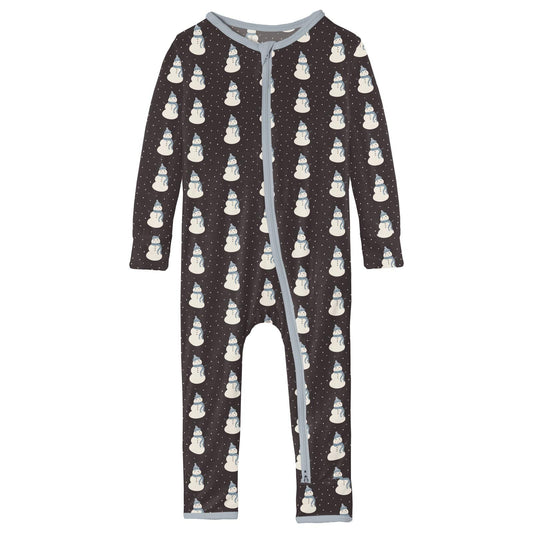 Print Coverall with 2 Way Zipper in Midnight Tiny Snowman