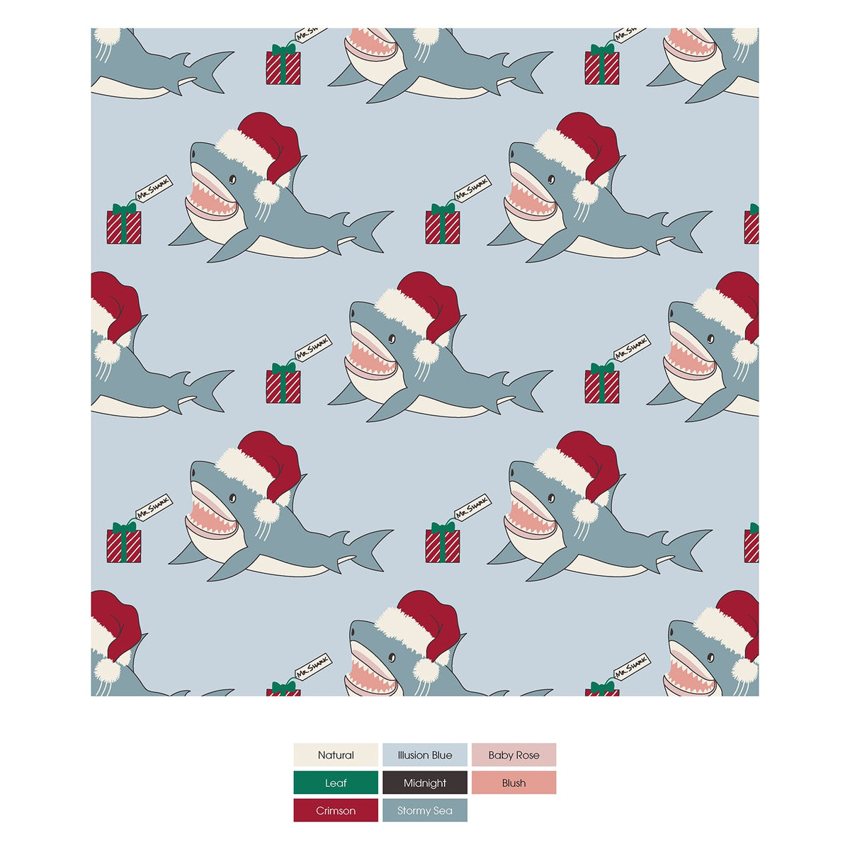 Print Long Sleeve Pajama Set in Illusion Blue Holiday Sharks