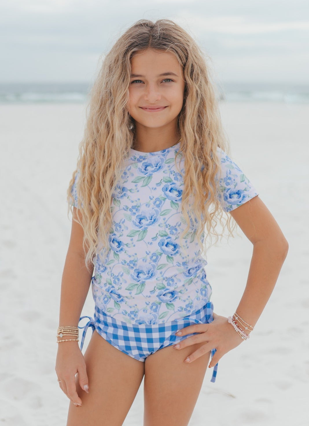 Olivia Periwinkle Floral Rash guard Swimsuit