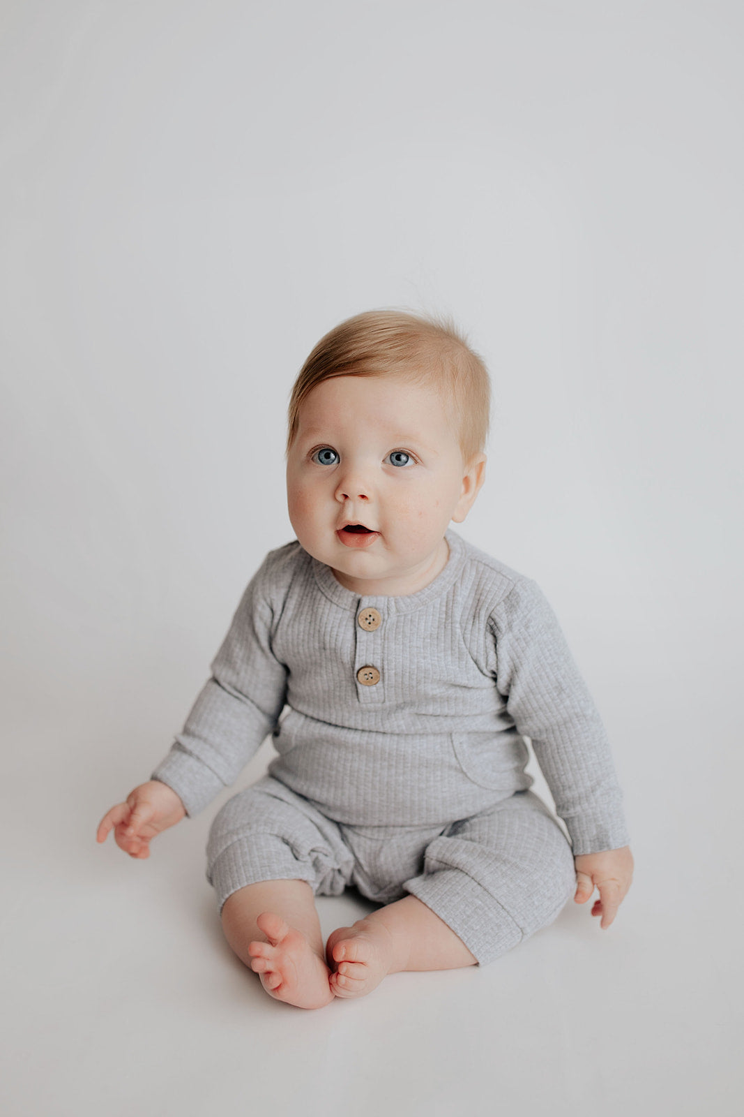 Gray Baby Ribbed Playsuit with pockets