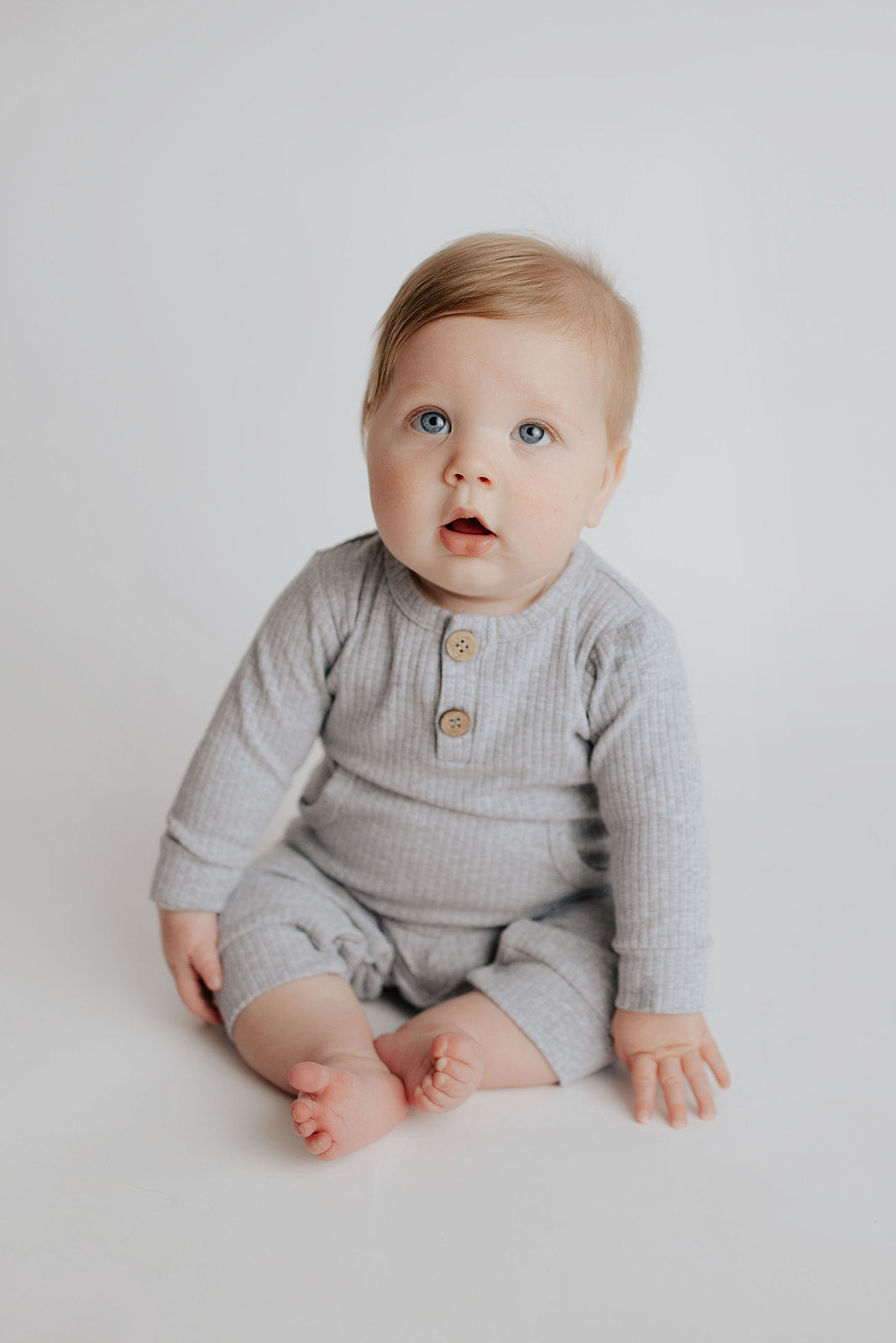 Gray Baby Ribbed Playsuit with pockets