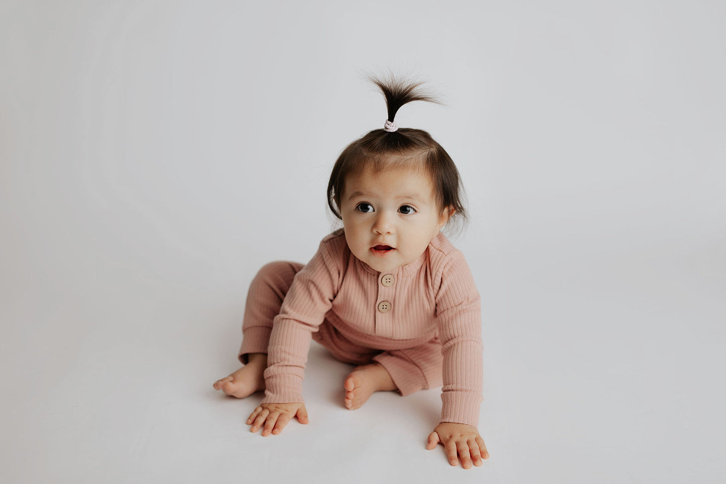 Dusty Rose Pink Baby Ribbed Playsuit with pockets