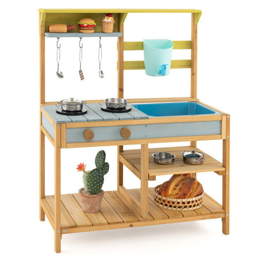 Kids Mud Kitchen with Water faucet sink and shelves