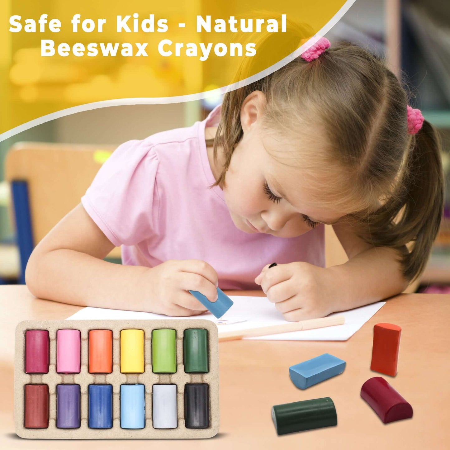 Natural Beeswax Crayons – 12 Colors, Non-Toxic for Kids & Artists