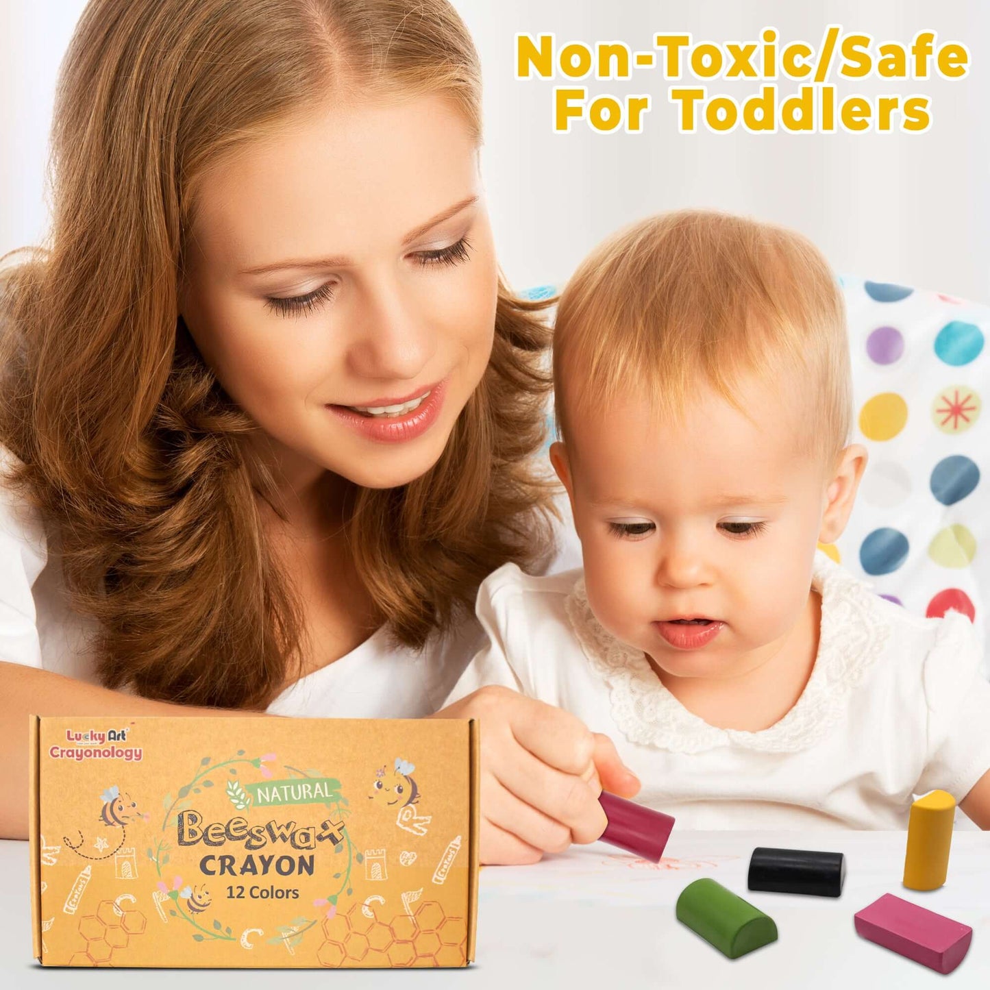 Natural Beeswax Crayons – 12 Colors, Non-Toxic for Kids & Artists