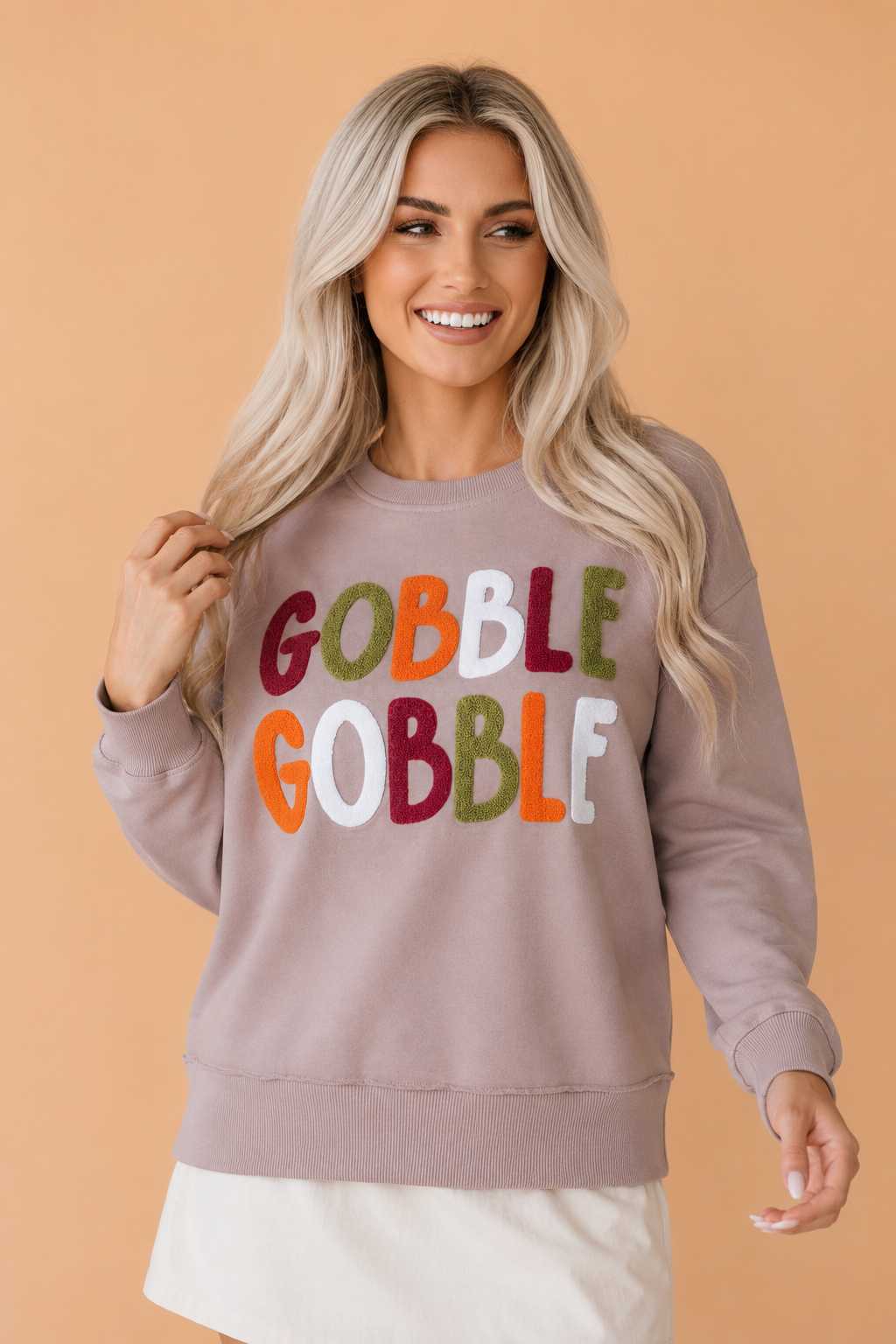 GOBBLE GOBBLE Letter Print Thanksgiving Sweatshirt