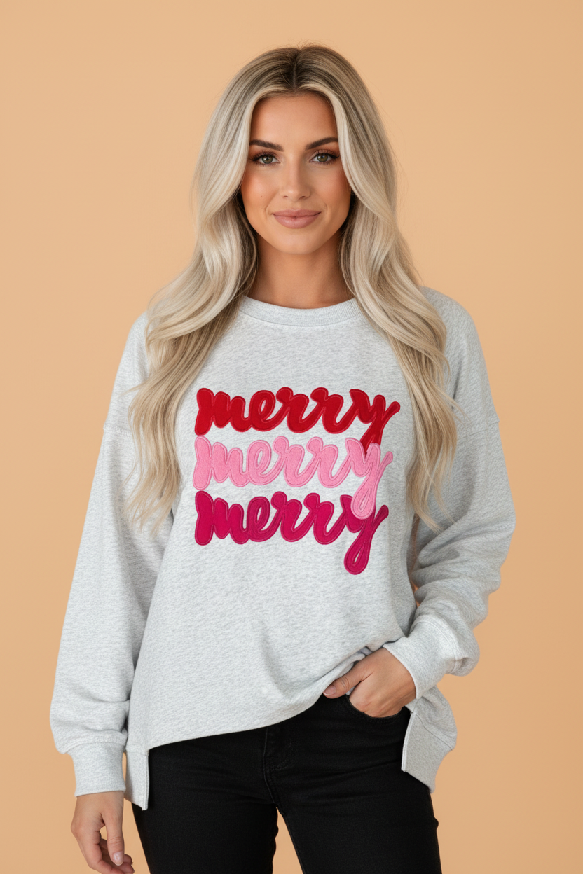 Christmas Merry Embroidered Pullover Sweatshirt