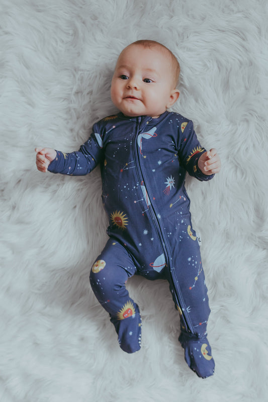 "Baby, You're a Star" One-Peaz™ Double Zip Footies - Navy
