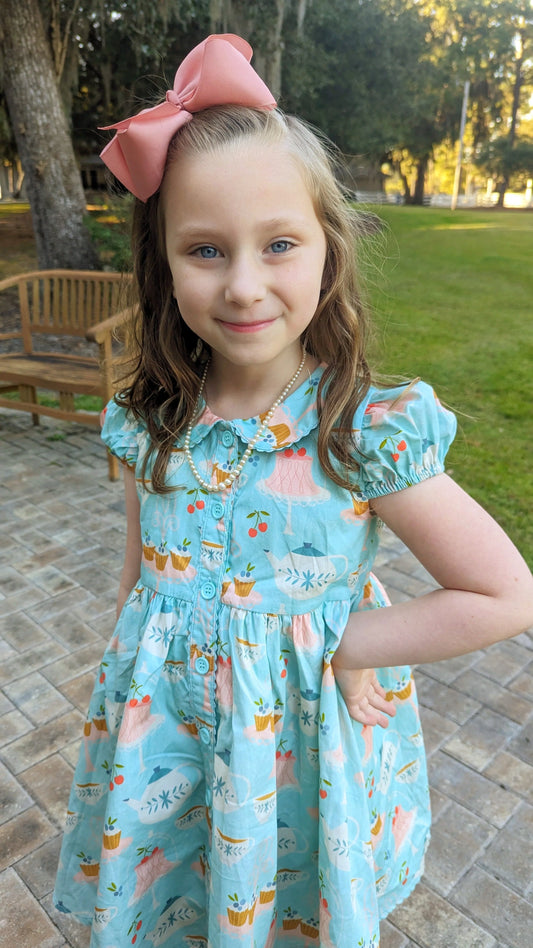 "High Tea" Vintage Nellie Dress w/ Hair Clip