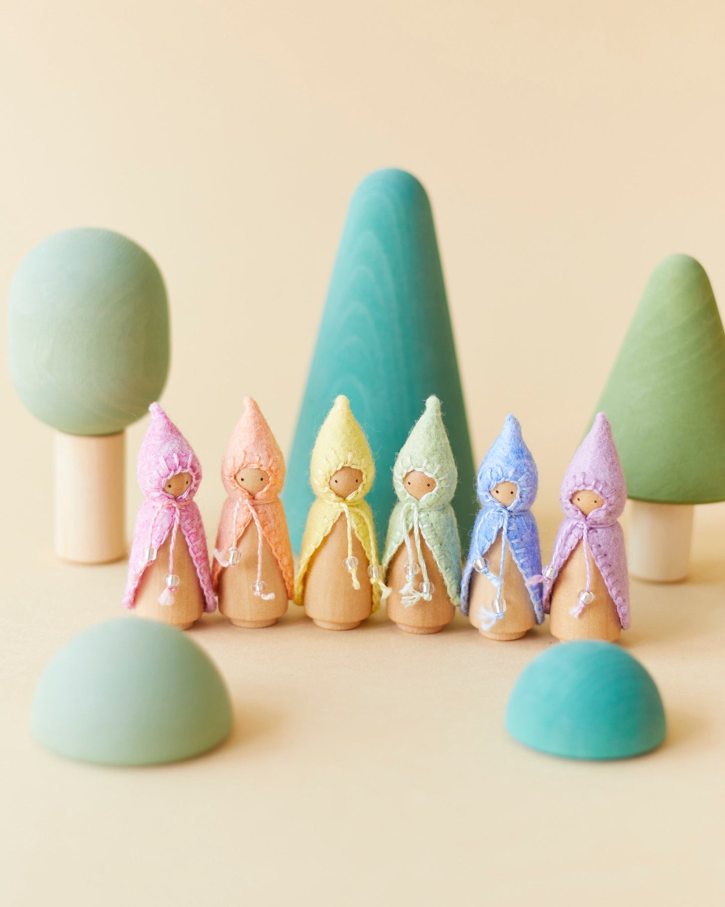 Mini Pastel Orange Wooden Gnome