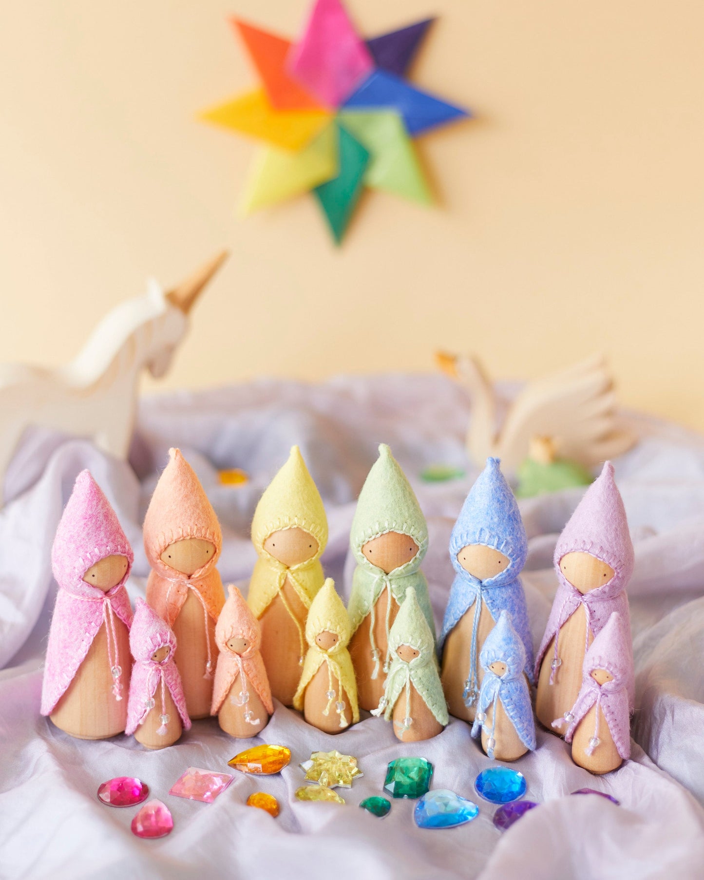 Mini Pastel Orange Wooden Gnome