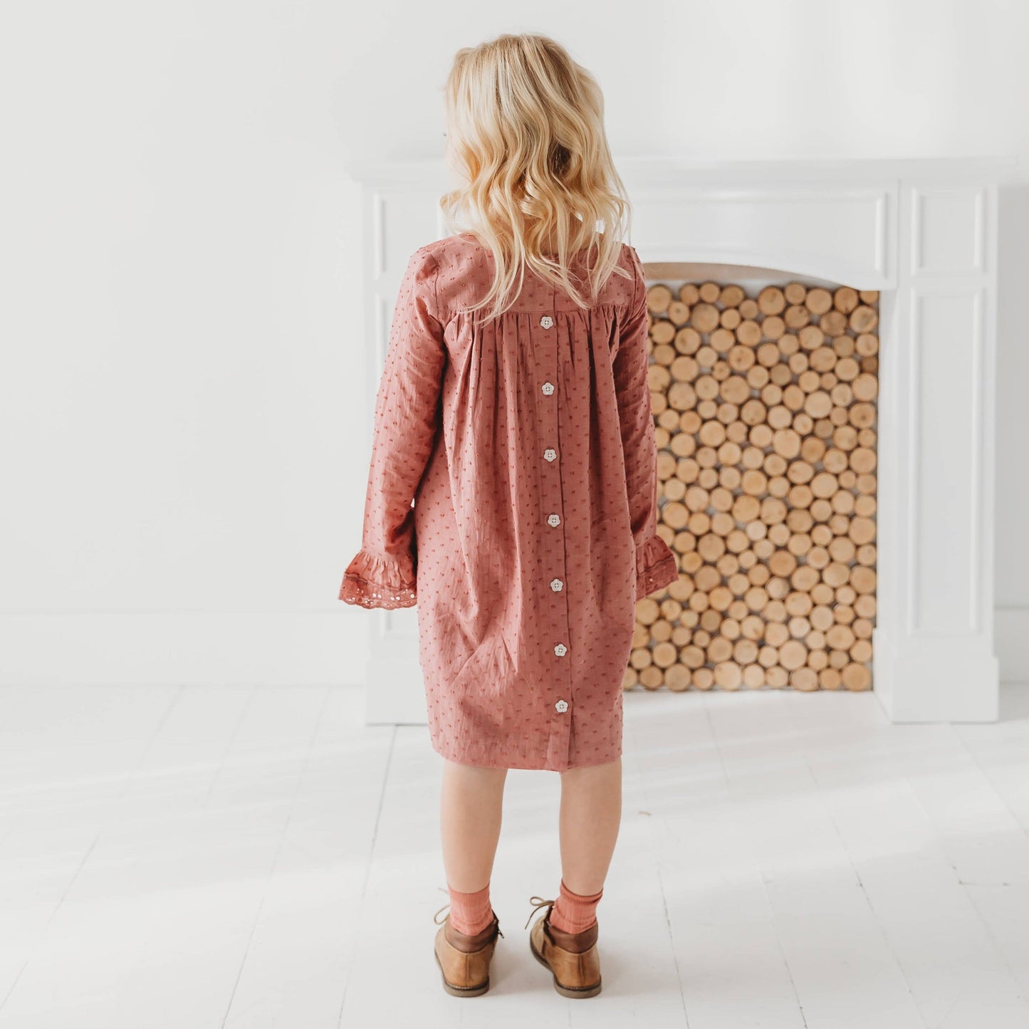 Pastel Pink Lace Yolk Dobby Dress