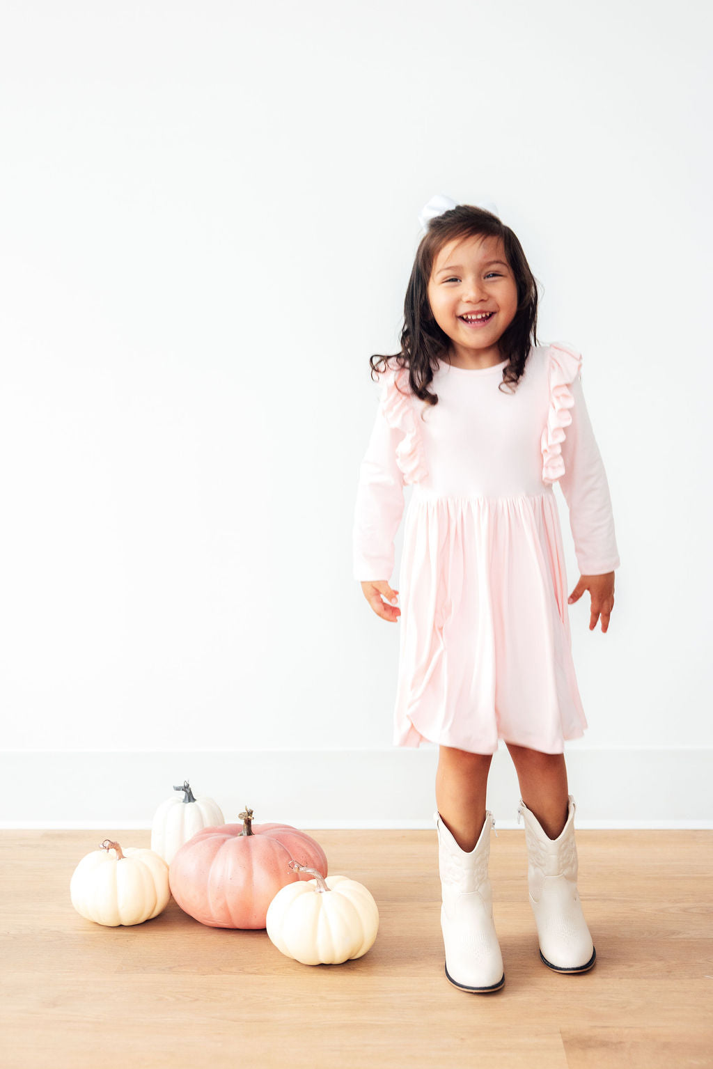 Petal Pink 3/4 Sleeve Ruffle Twirl Dress