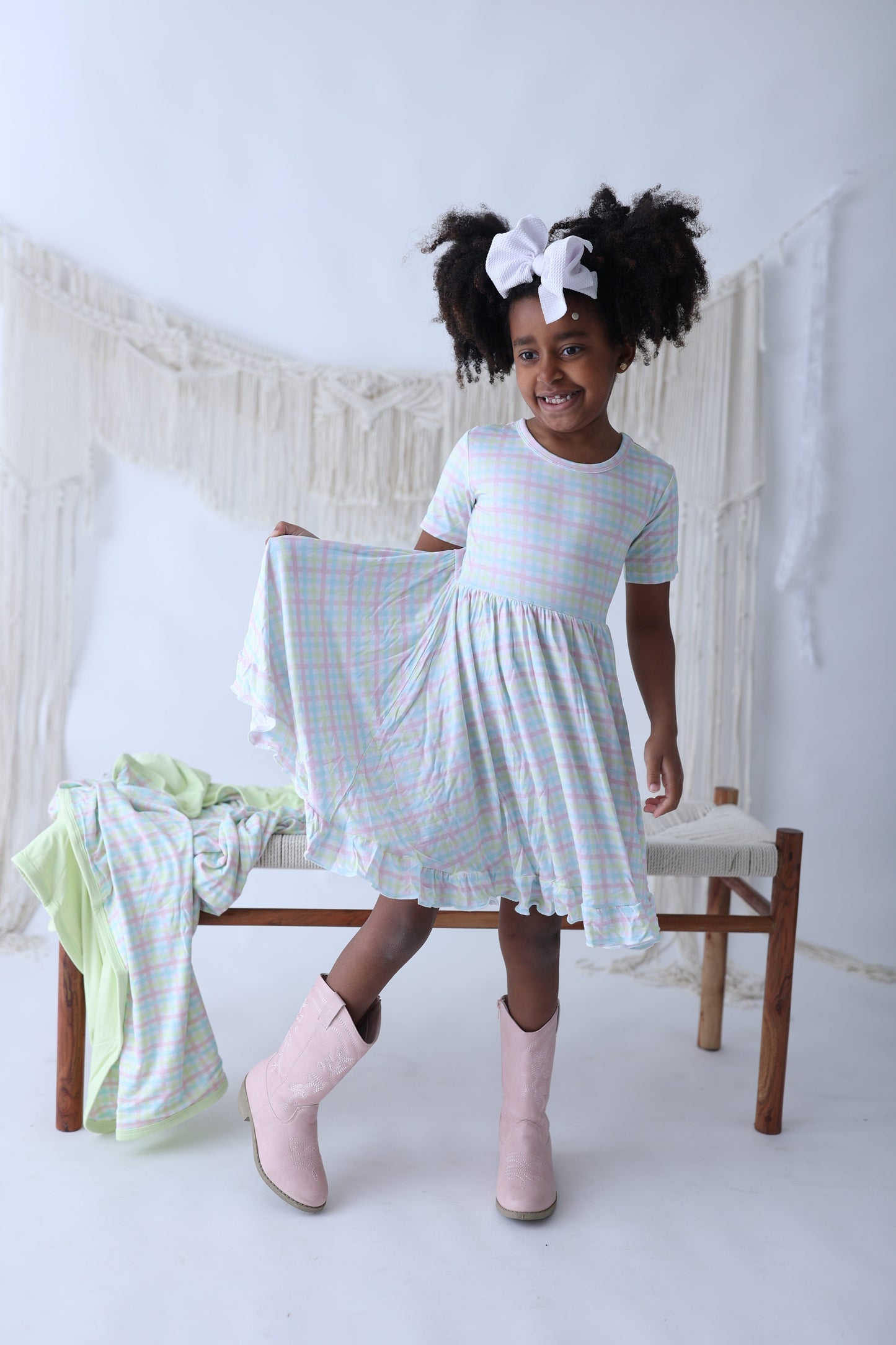SPRING GINGHAM DREAM RUFFLE DRESS