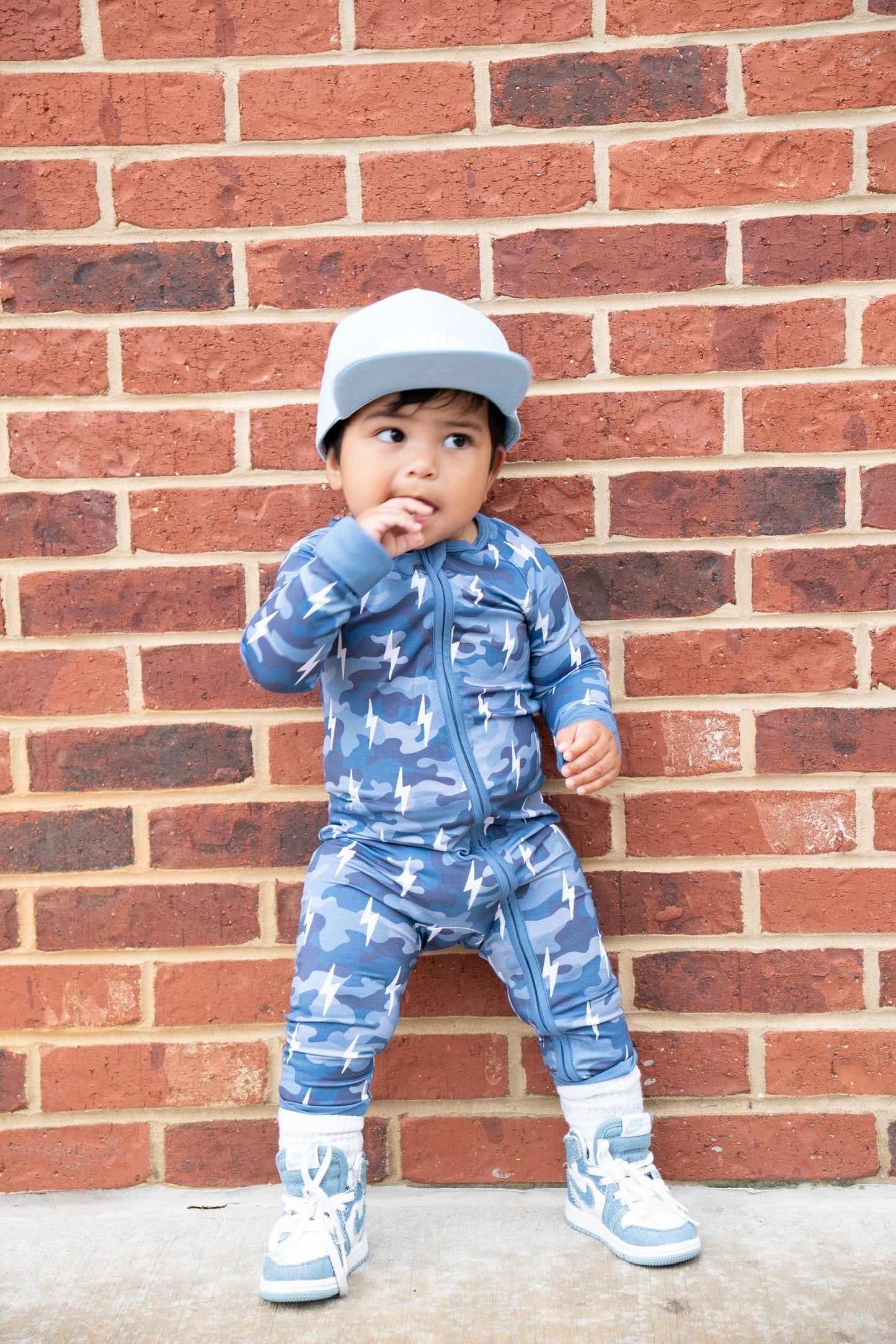 Bamboo Zip Romper | Blue Camo Bolts