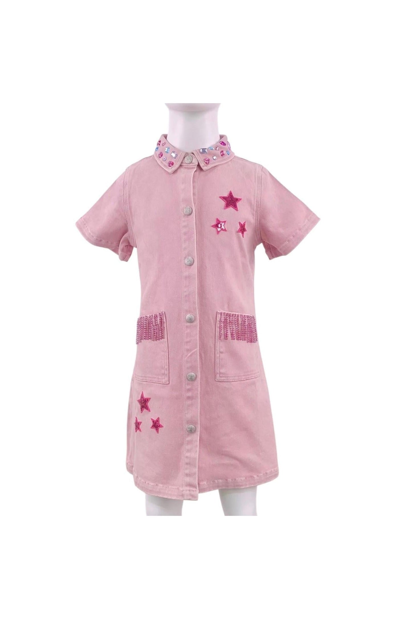 Pink Fringe Denim Dress