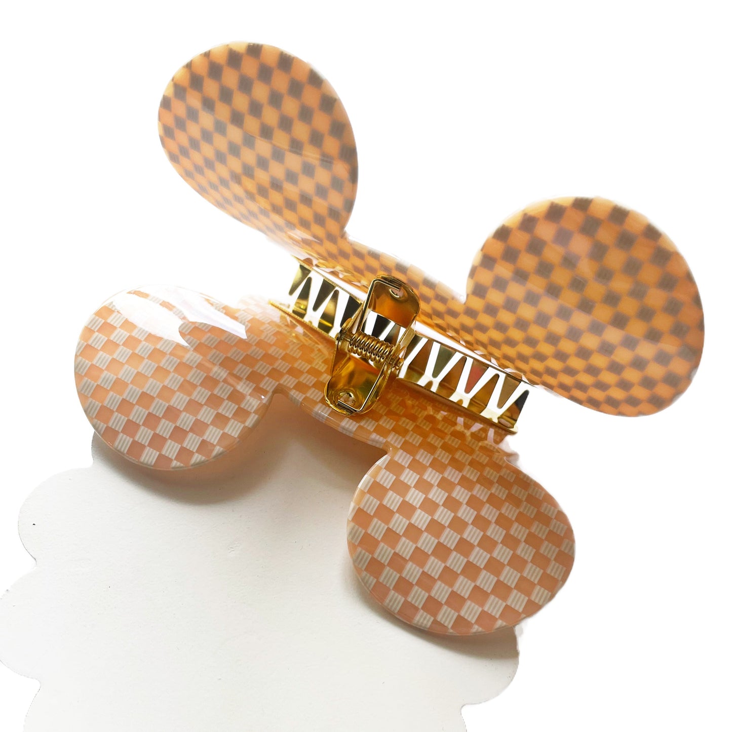 Mouse Head Mini Peach Checkered LARGE Claw Clip