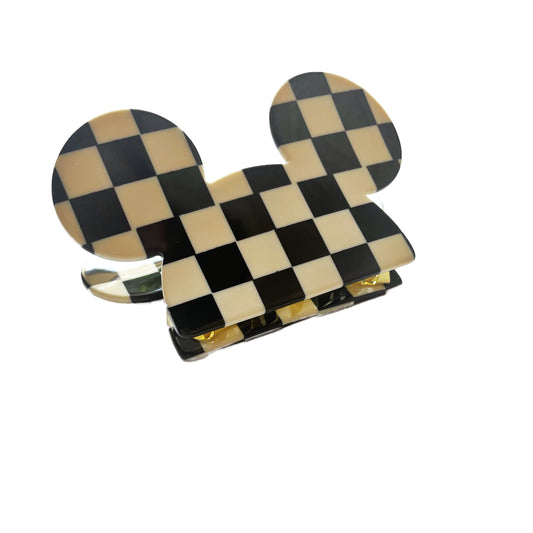 Mouse Head Black Checkered SMALL Claw Clip