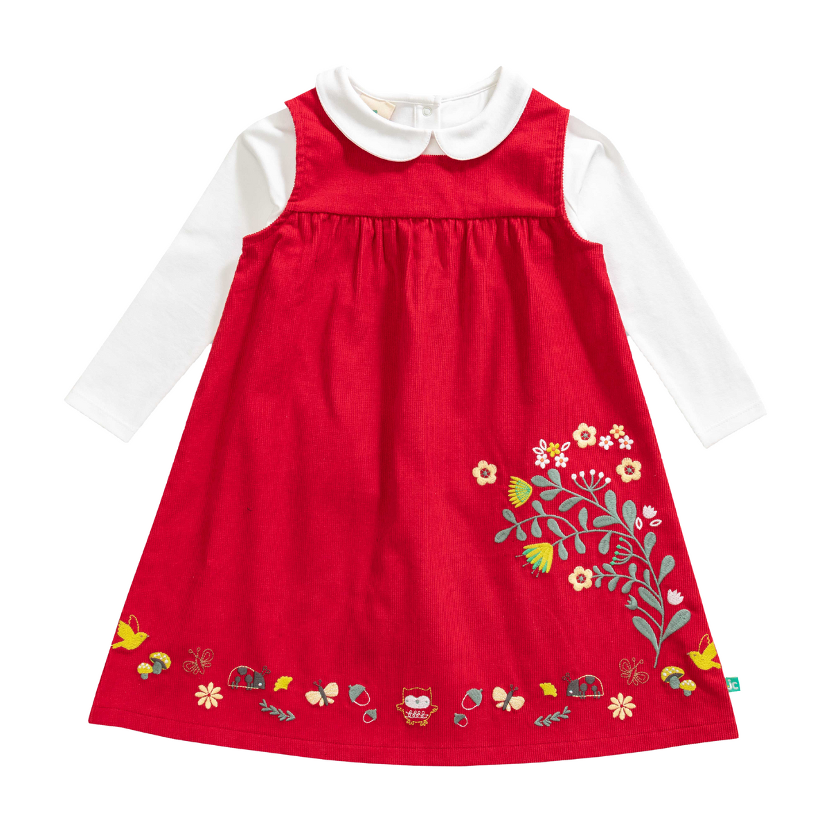 Full Sleeve Peter Pan Pinafore Dress for Toddler Girls - Red