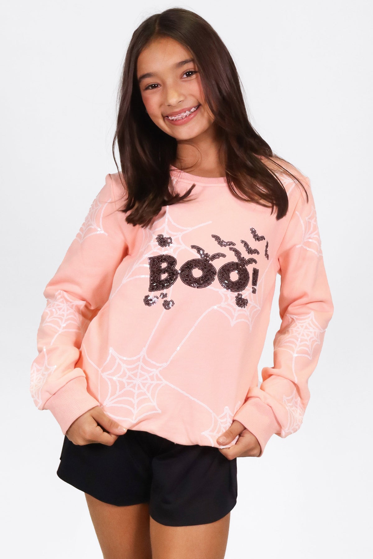Kids' Pink Boo Spider Web Sweatshirt