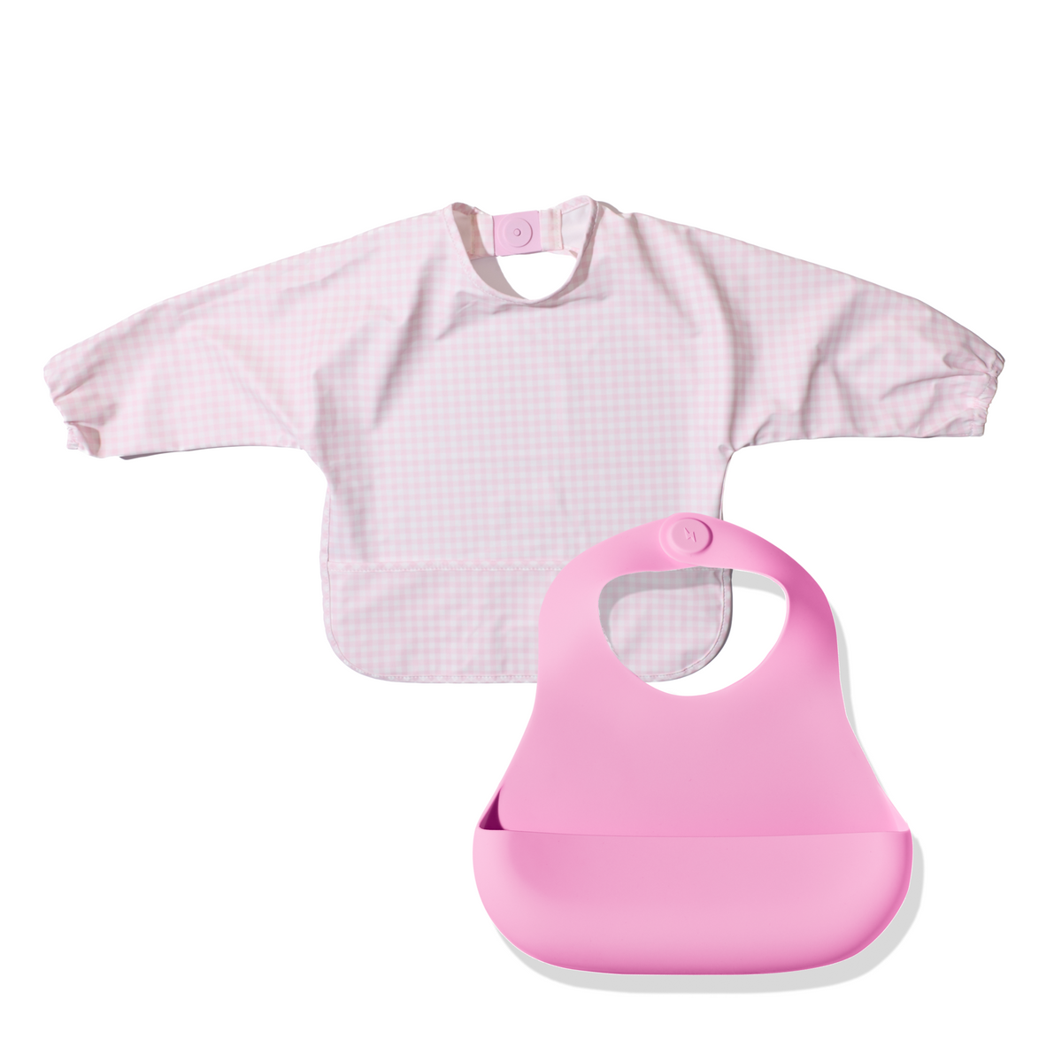 Magnetic Bib Set - Petal Check Long Sleeve + Strawberry Dream
