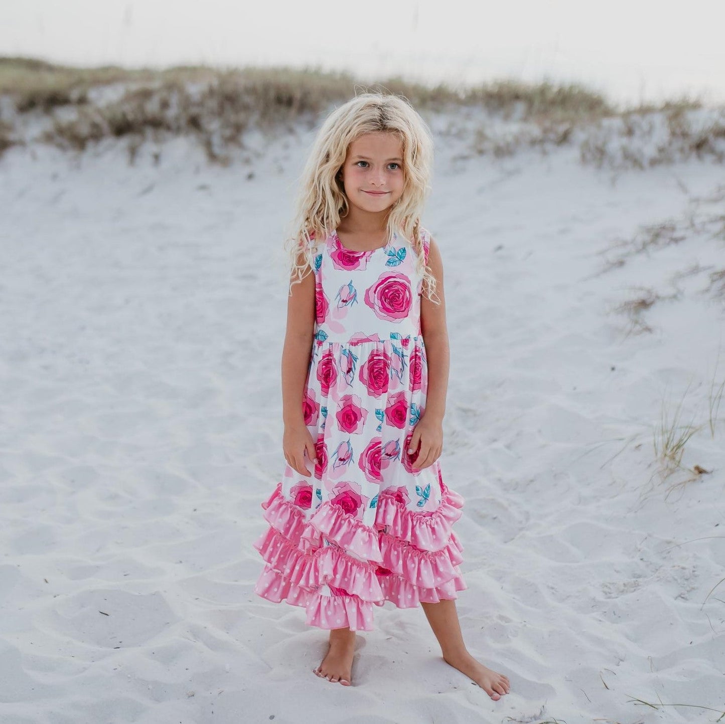 Pink Rose 3 Ruffle Dress