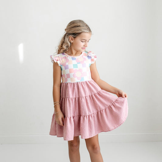 Pink Check Swiss Dot Dress