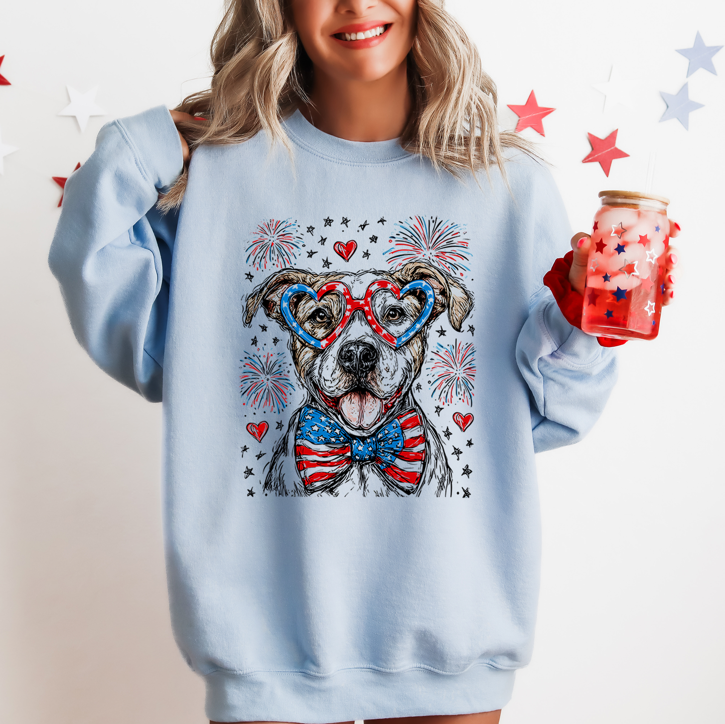 Pitbull Terrier Patriotic Dog, USA, America, Pet Lover, 4th of July Sweatshirt