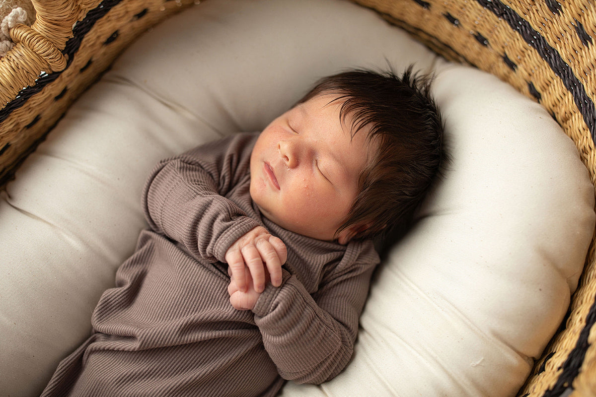 Cocoa Brown Ribbed Knotted Newborn Baby Gown