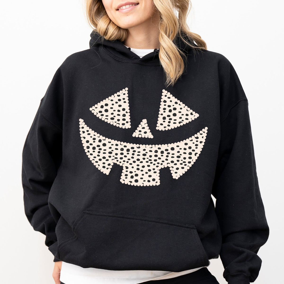 Polka Dot Jack-O-Lantern, Dalmatian, Pumpkin, Cute, Halloween, Spooky, Trick Or Treat Costume, Witch Hoodie, Hooded Sweatshirt