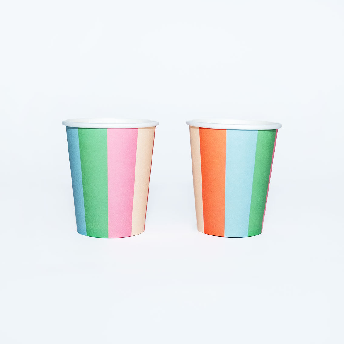 Pastel Striped Paper Cups (x12) | Colorful Retro Party Cups | Pop Party Supplies