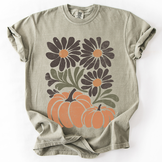Pumpkins and Flowers, Watercolor, Halloween, Beautiful, Autumn, Fall, Comfort Colors T-Shirt