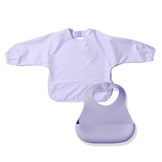 Magnetic Bib Set - Violet Check Long Sleeve + Grape Crush