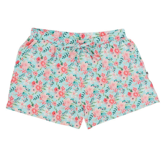 Ladies' Lounge Shorts - Aqua Floral