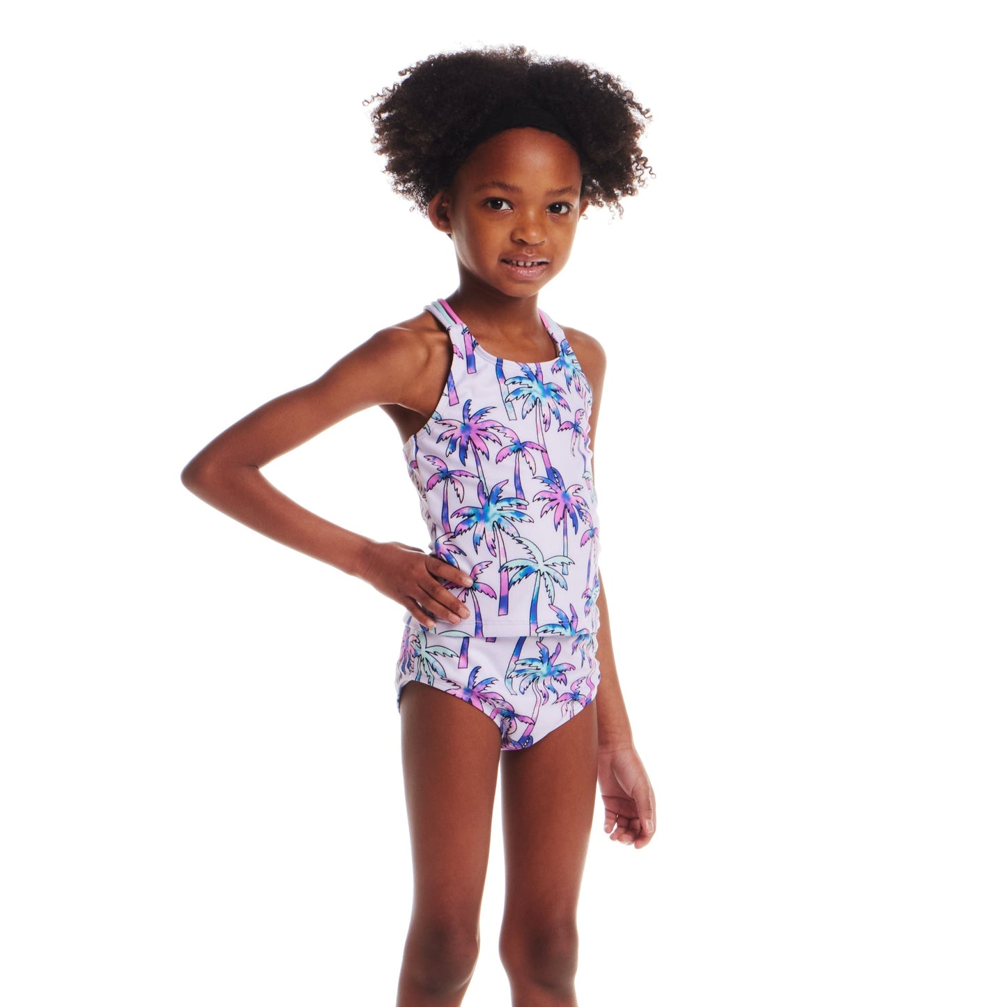 Kids (2-6x) Tankini Swimsuit Set | Purple Palm Trees