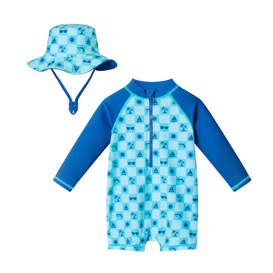 Infant (0-24M) Swim Romper & Hat Set | Beach Vibes