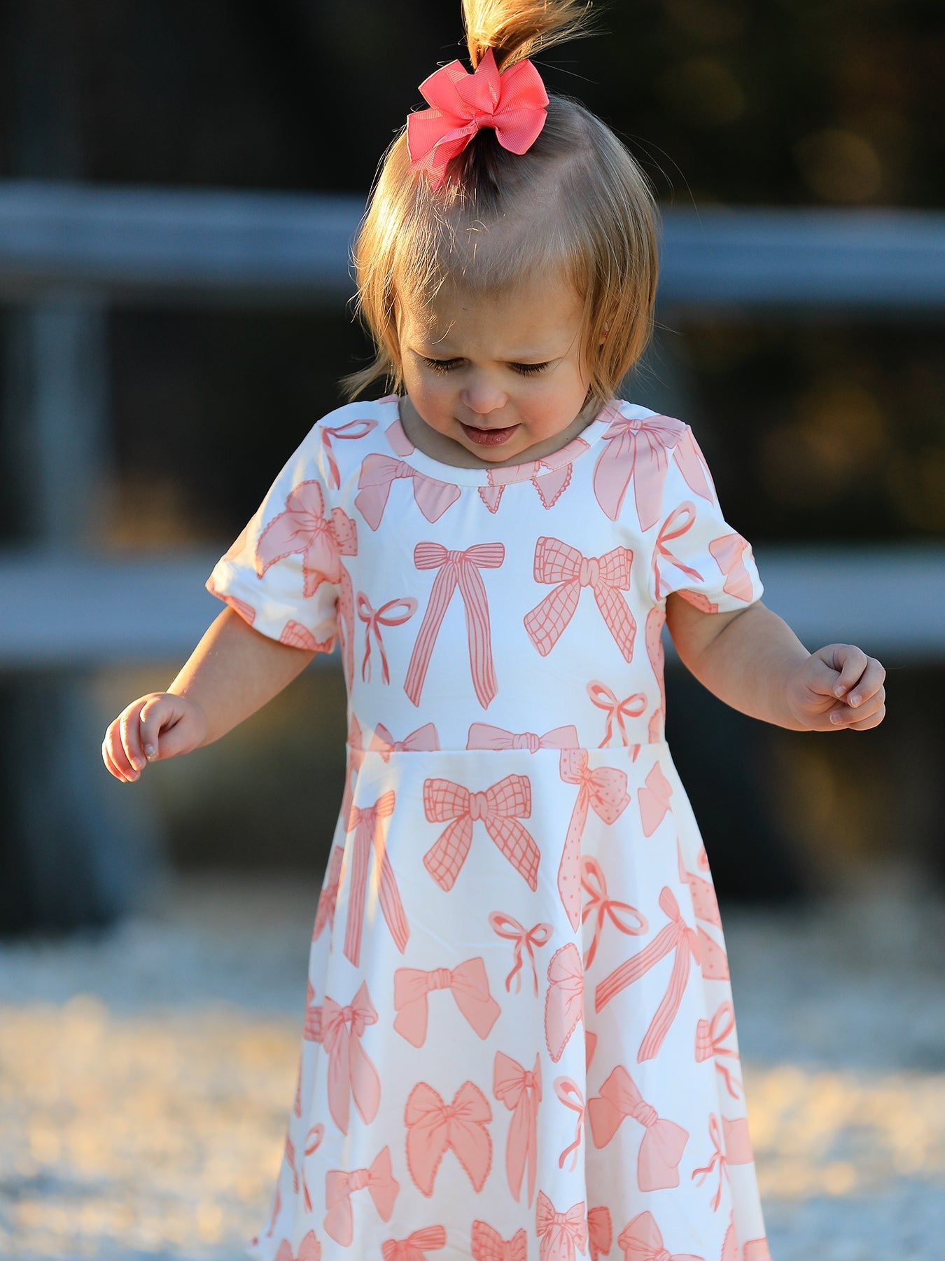 Girls Dress Bow Print