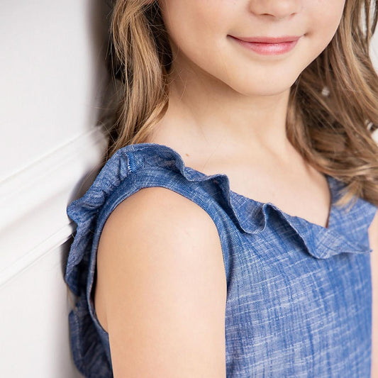 Ruffle Neck Organic Jumpsuit - Chambray