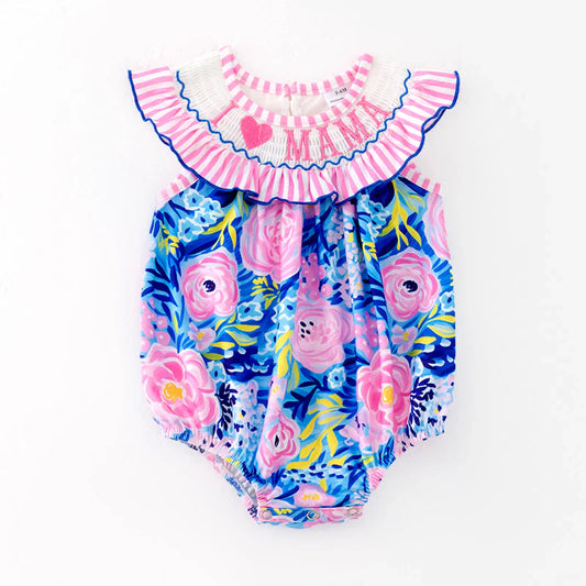 Baby Toddler Summer "I LOVE MAMA" Smocking Bubble Romper