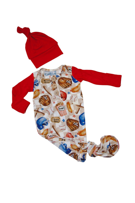 Little Slugger | Knot Gown & Hat Set