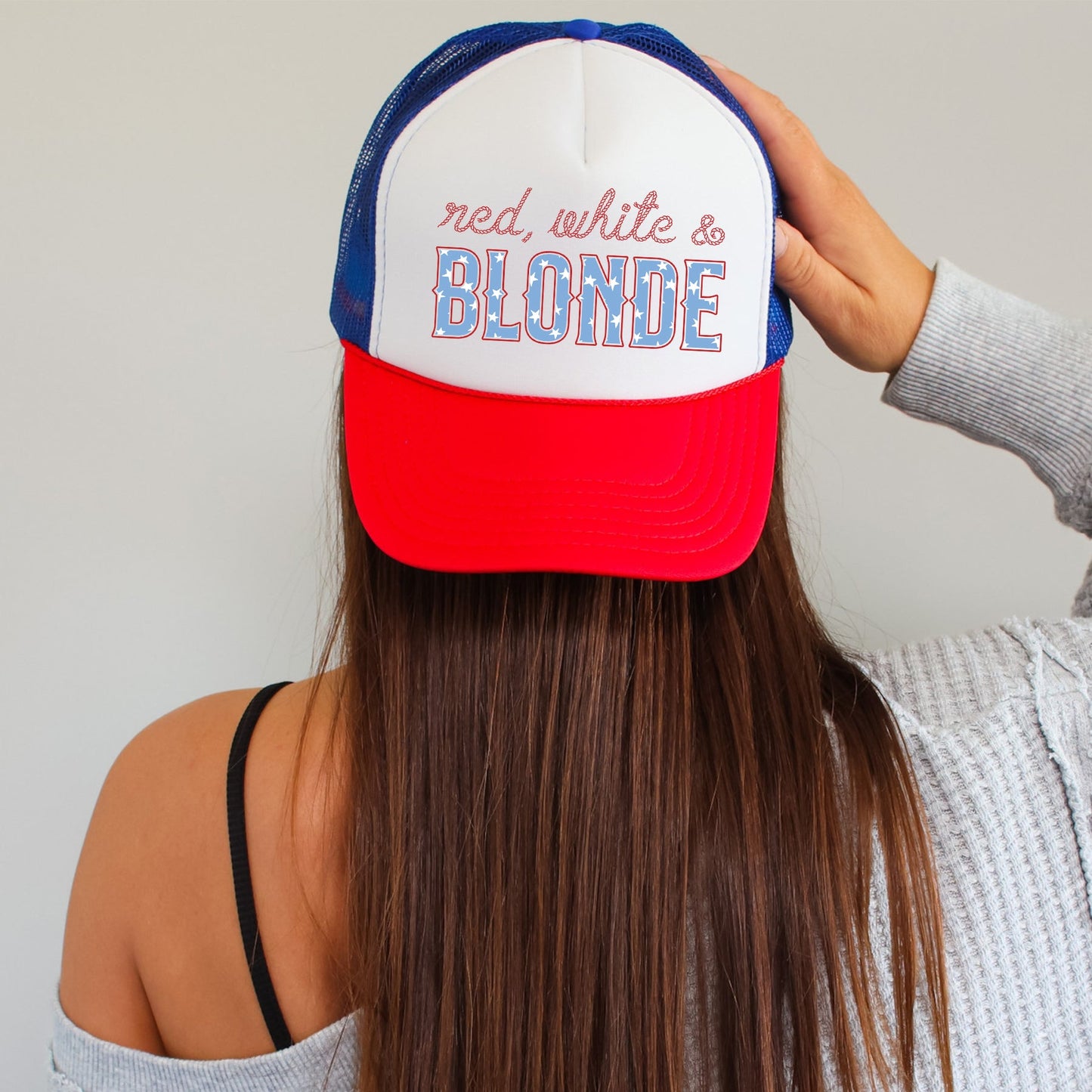 Red White And Blonde, Sassy, Patriotic, Snapback Trucker Hat